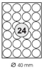 100 B�gen = 2400 Etiketten Rund  40 mm, wei�
