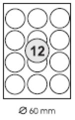 100 B�gen = 1200 Etiketten Rund  60 mm, wei�